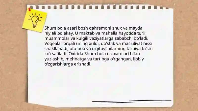Shum bola asari haqida 3