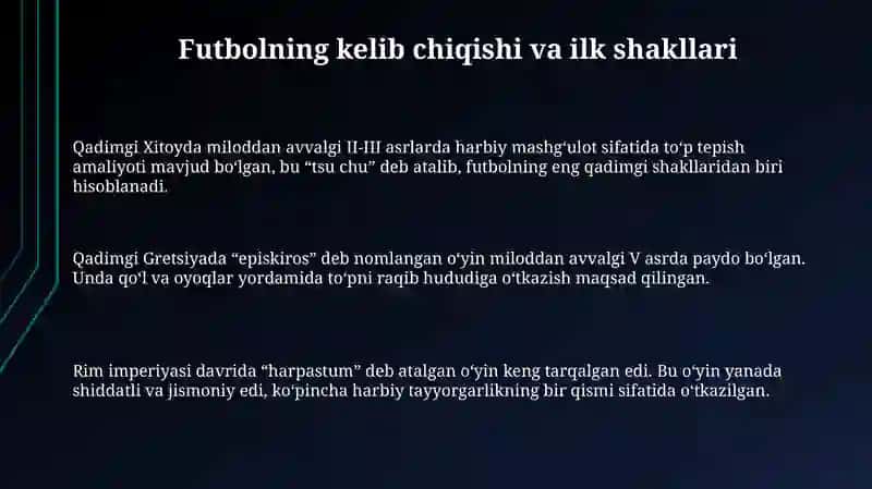 Futbolning rivojlanish tarixi 3