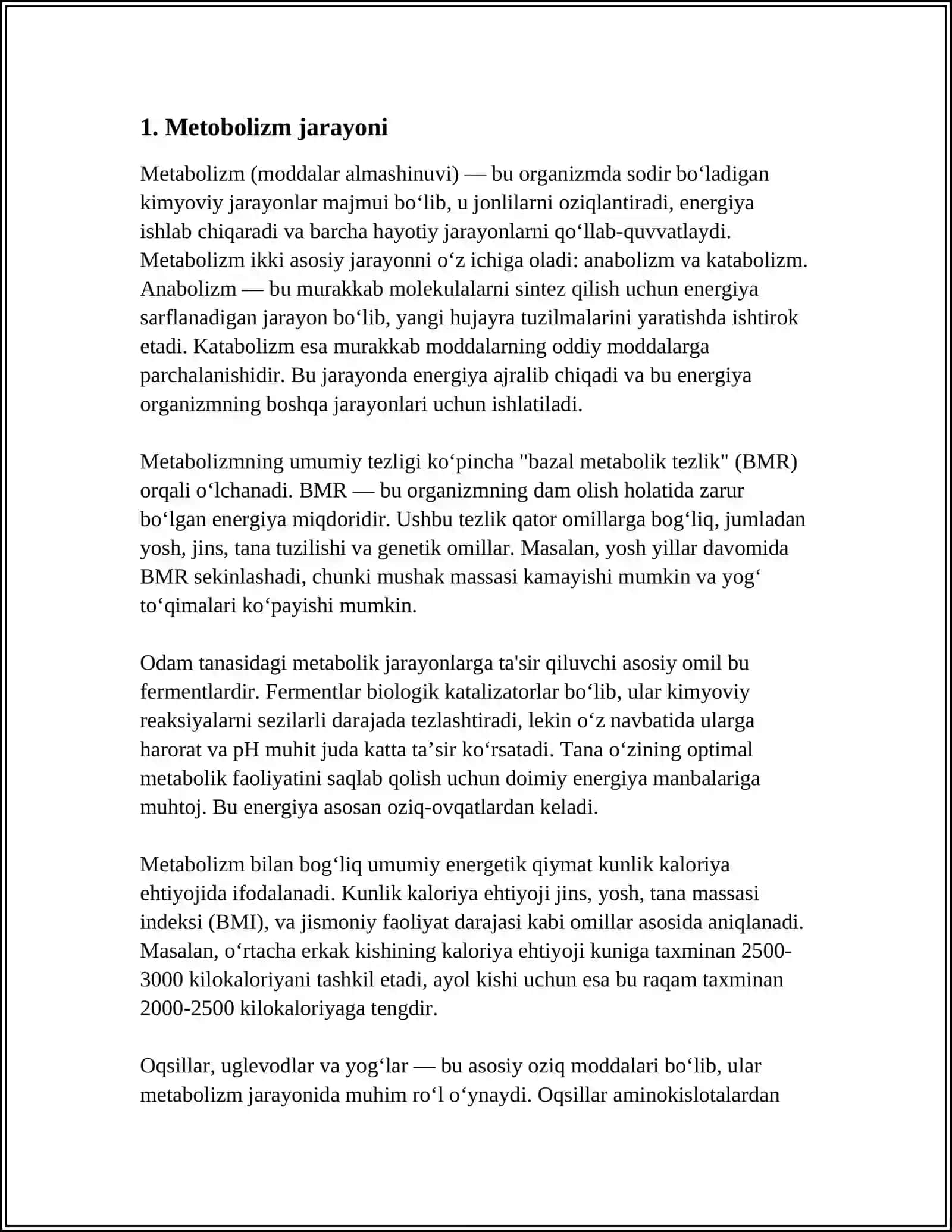 MUSTAQIL ISH Mavzu: METOBERILGANLAR 3