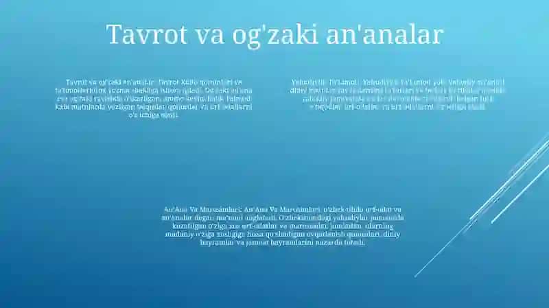 Yahudiylik TaʼLimoti, AnʼAna Va Marosimlari 3