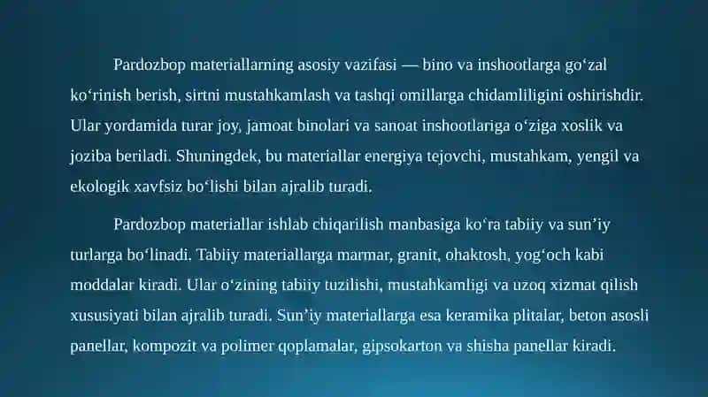 Pardozbop va issiqlik izolyatsion tombop materiallar. 3