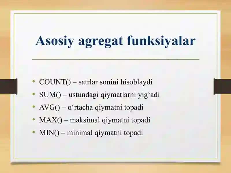 Agregat funksiyalar 3