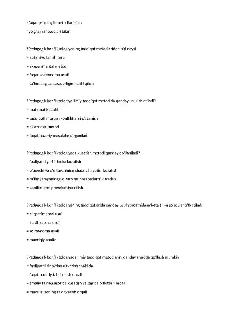 PEDAGOGICAL CONFLICTOLOGY _PRI, PRE (UZB) TEST 3
