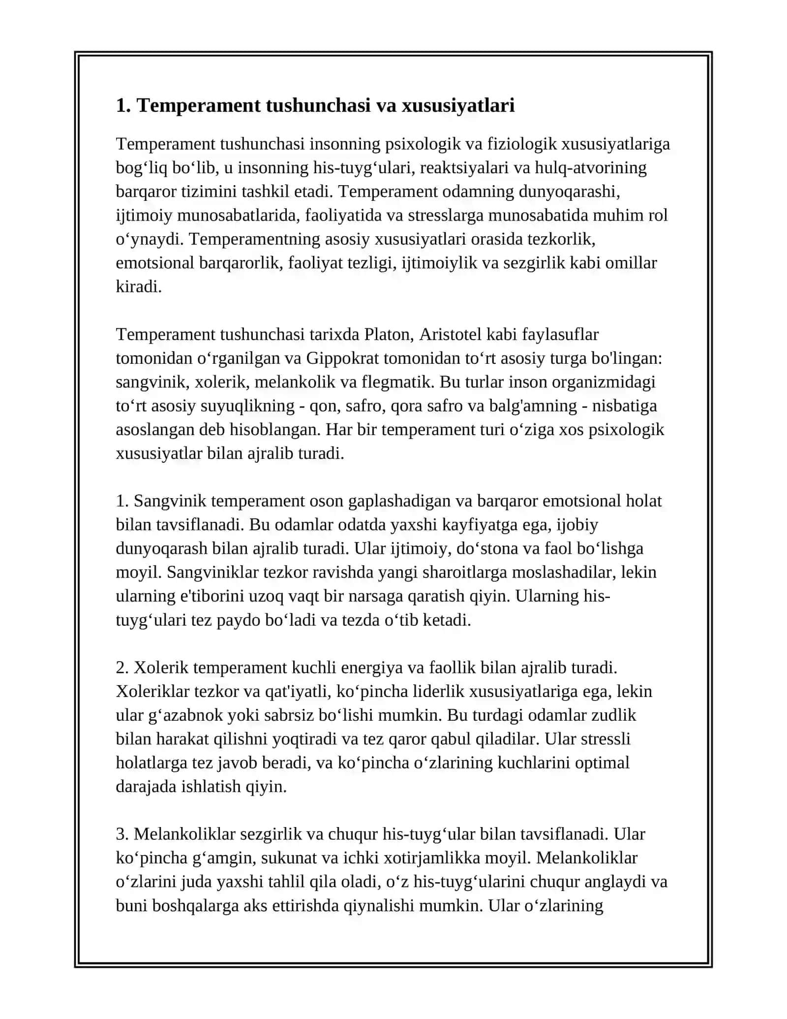 TEMPERAMENT VA UNING NAZARIYALARI.XARAKTER HAQIDA TUSHUNCHA 3