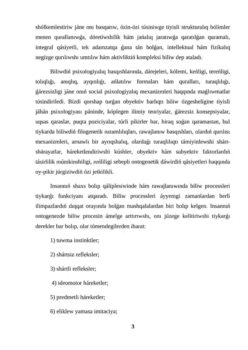 BILIW PROCESSLERIN EKSPERIMENTAL TÚRDE ANALIZLEW 3