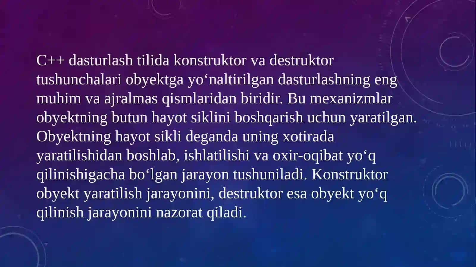 Konstruktorlar va Desktruktorlar ishlash tamoyili 3