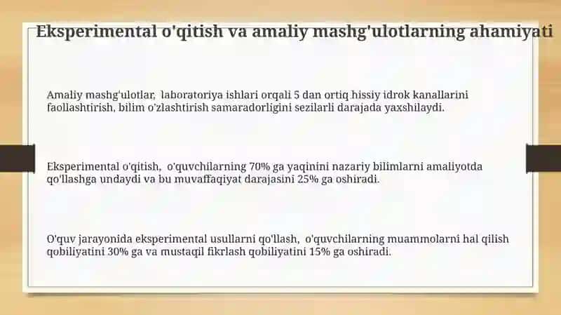 Eksperimental o'qitish va amaliy mashg'ulotlar 3