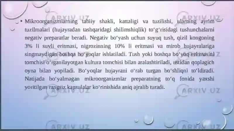 Mikroorganizmlar morfologiyasi.Murakkab boyash usullari 3