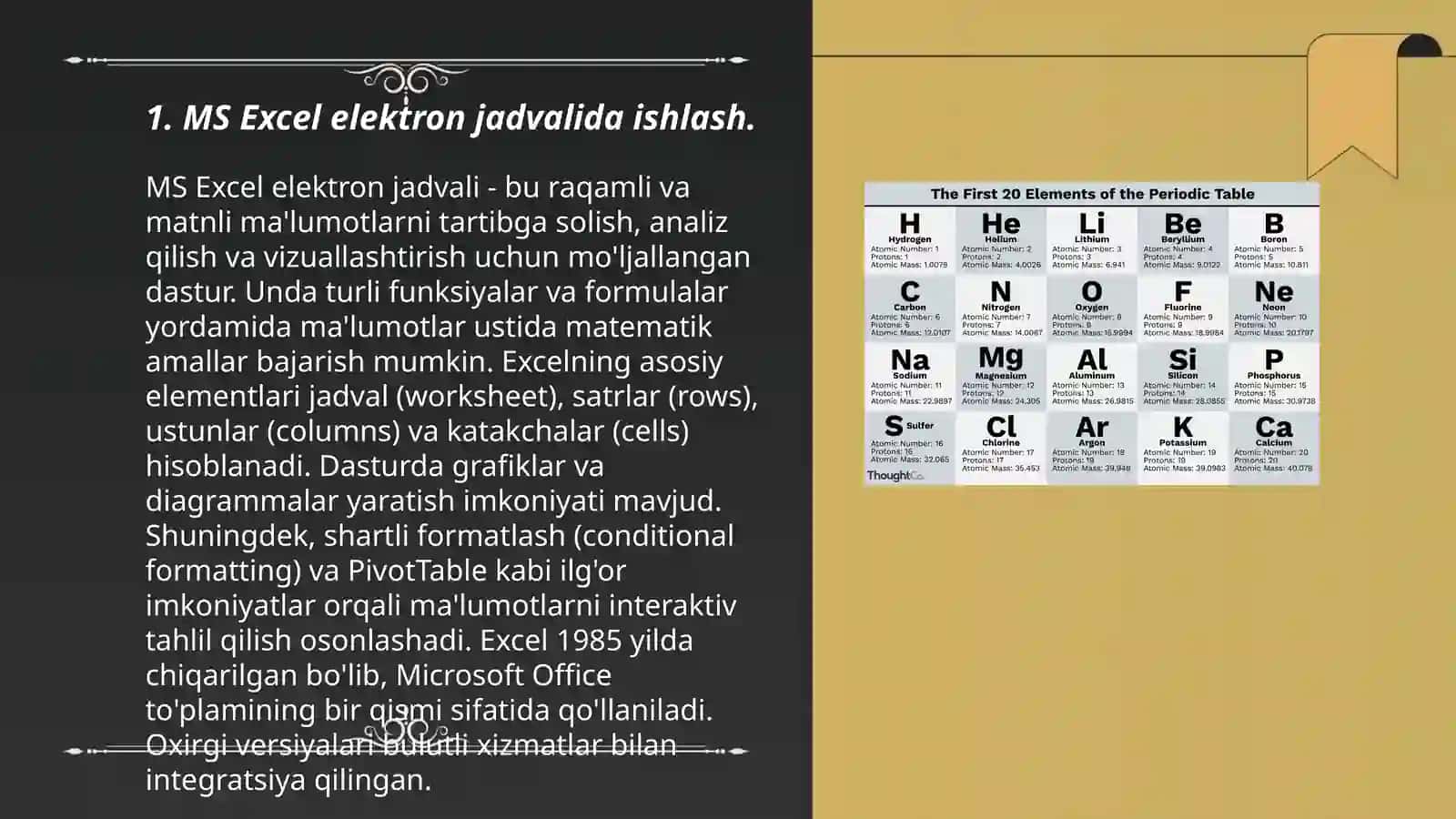 MS Excel elektron jadvalida ishlash 3