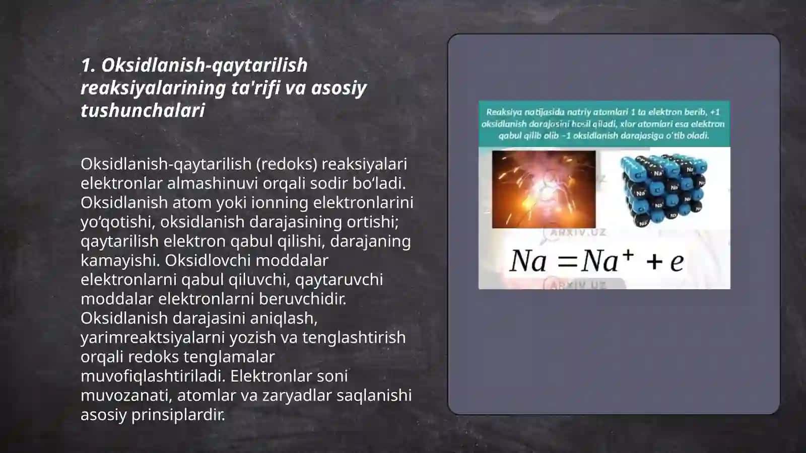 Oksidlanish-qaytarilish reaksiyalarini tuzish va tenglashtirish 3