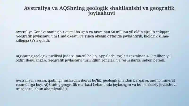 Avstraliya va AQShning shakllanishi 3