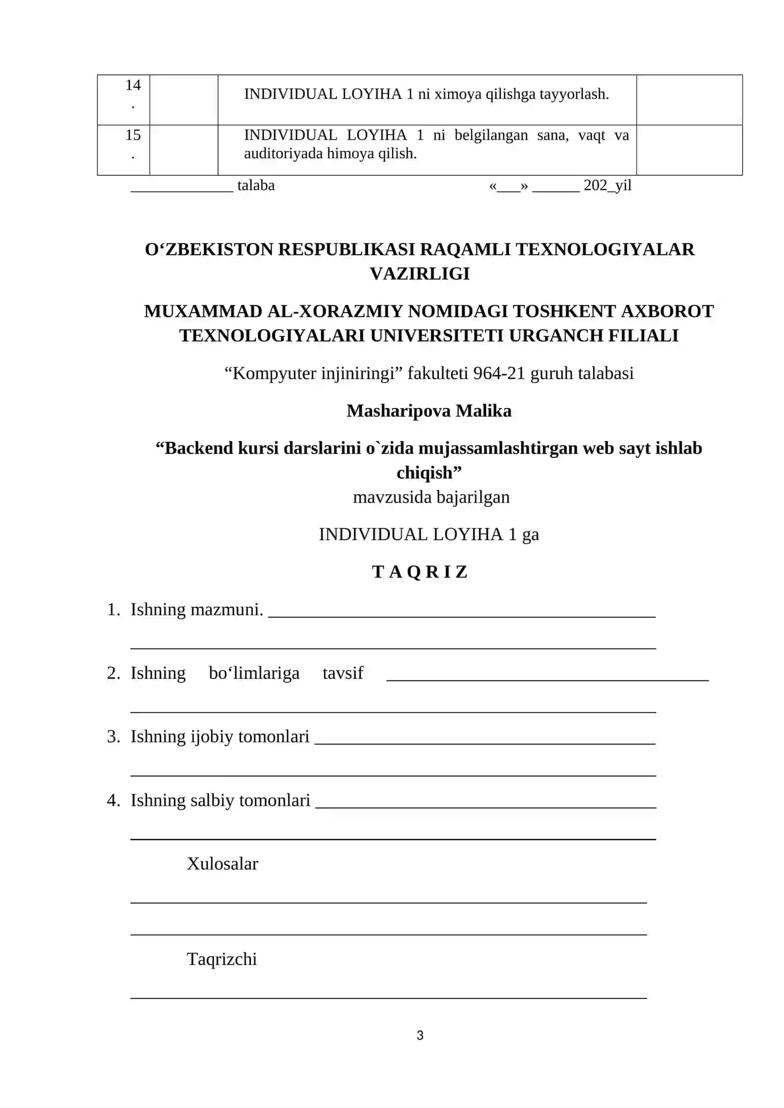 Backend kursi darslarini o`zida mujassamlashtirgan web sayt ishlab chiqish 3