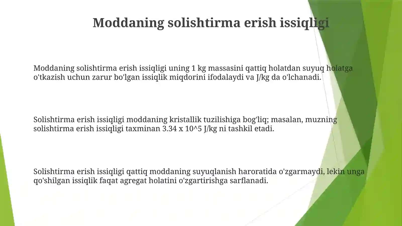 Moddaning solishtirma erish issiqligi 3