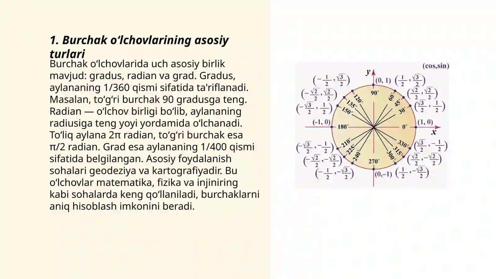 Burchak oʻlchovlarining asosiy turlari 3