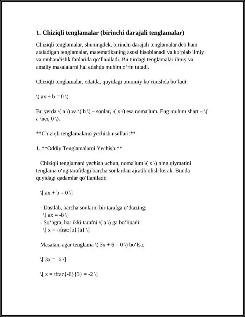 MATEMATIKA FANIDAN TENGLAMALAR MAVZUSI 3