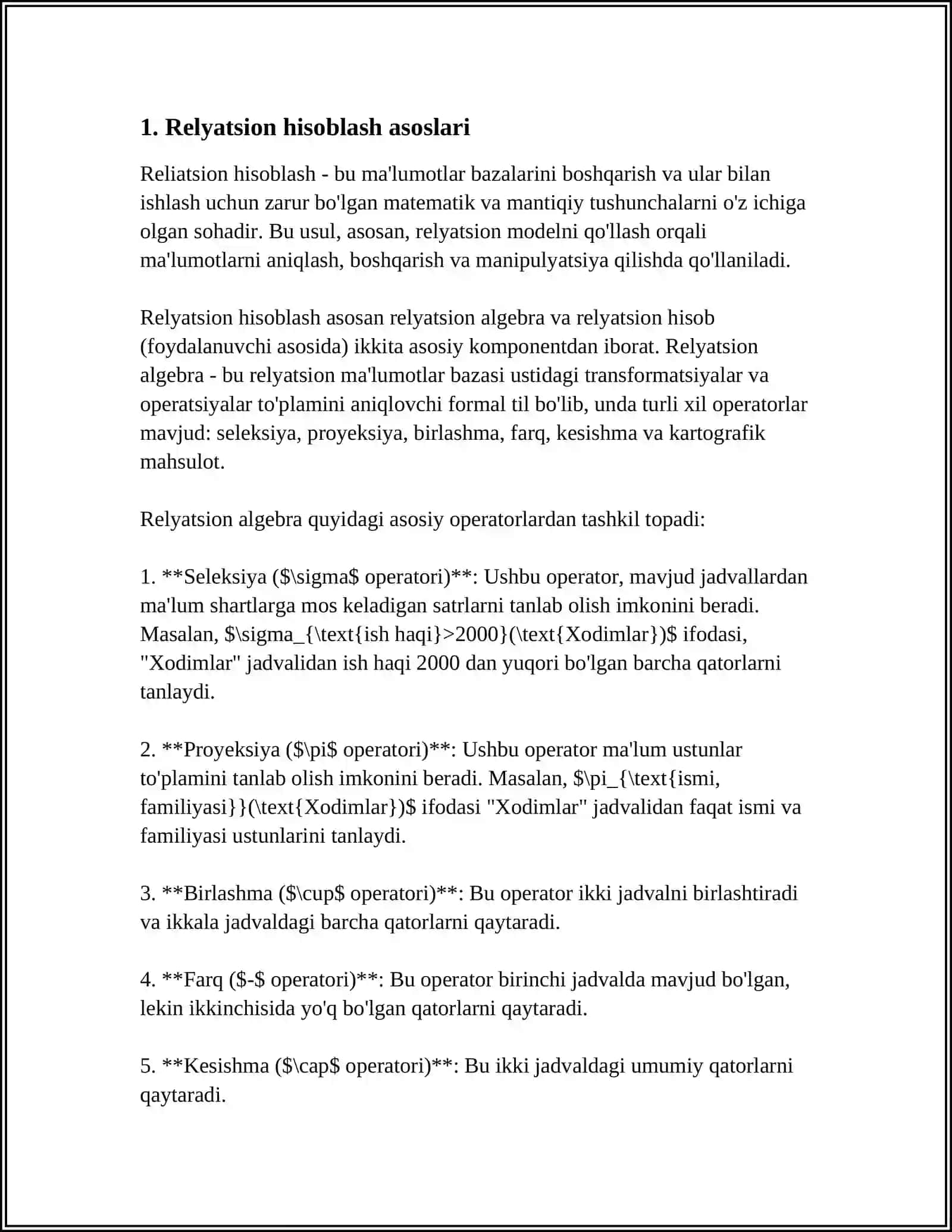 RELYATSION HISOBLASH NIMA MISOLLAR ASOSIDA 3