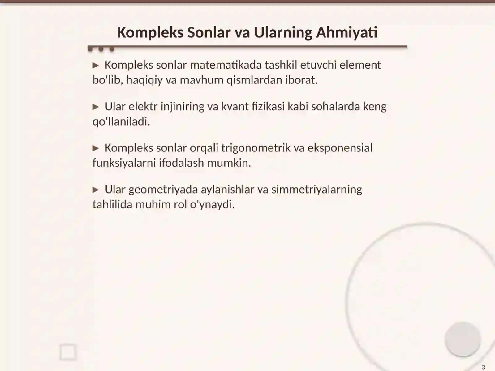 Kompleks Sonlar va Yevklid Tekisligining Izomorfligi 3