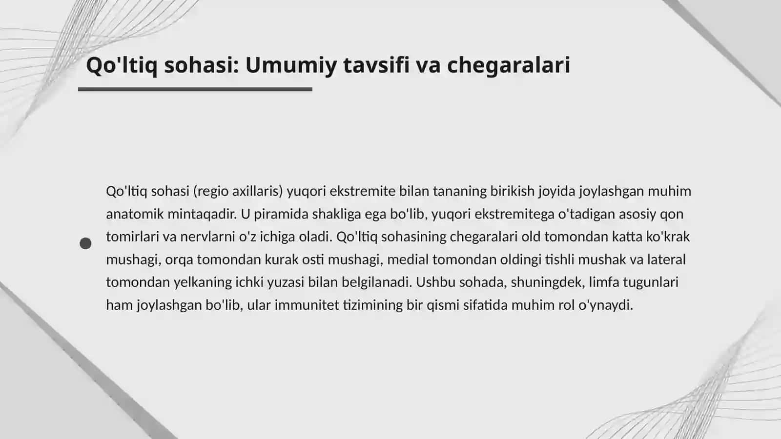Qo'ltiq sohasi: Klinik anatomiya va ahamiyati 3