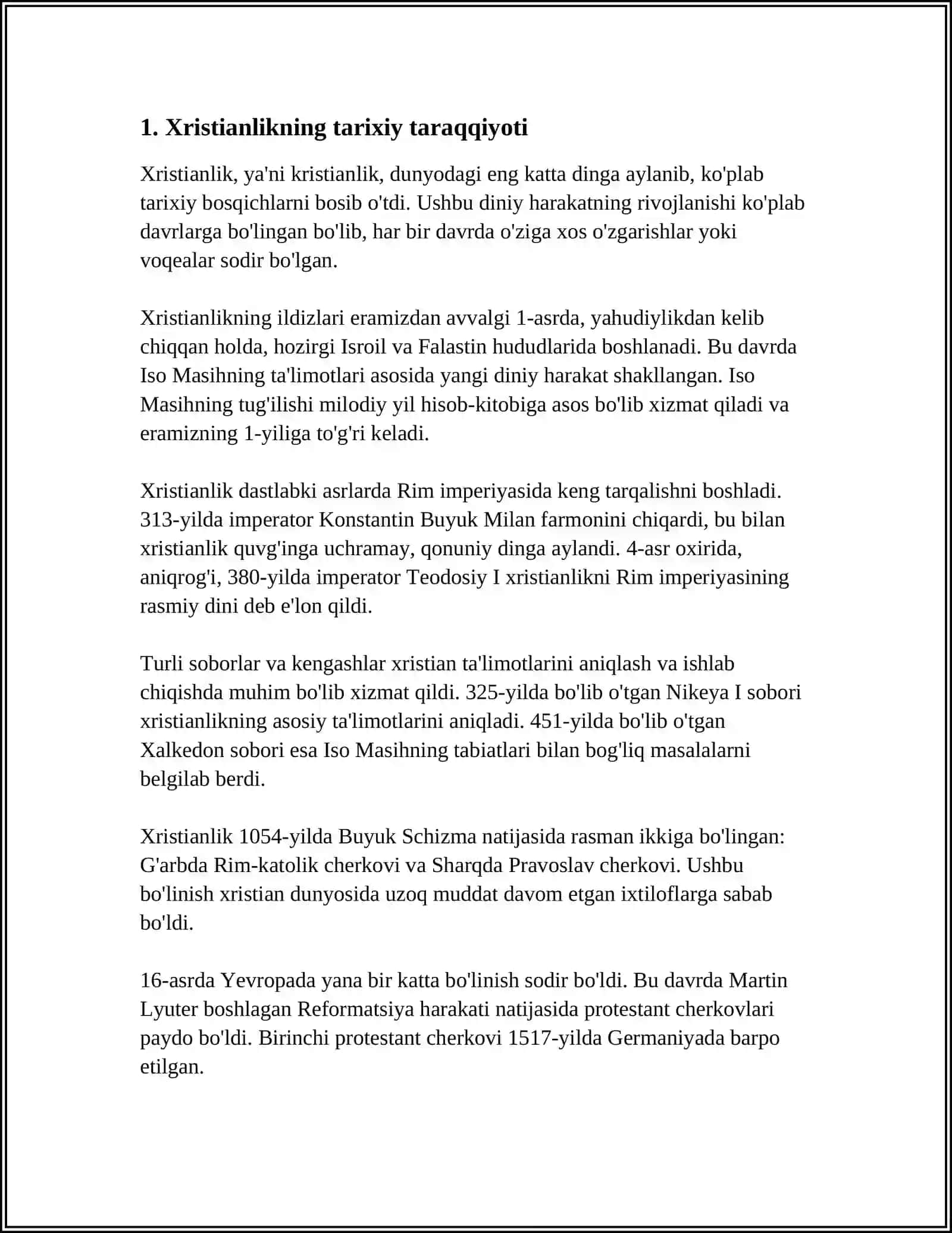 XRISTIANLIKNING BOʻLINIB KETISHI MUSTAQIL ISH 3