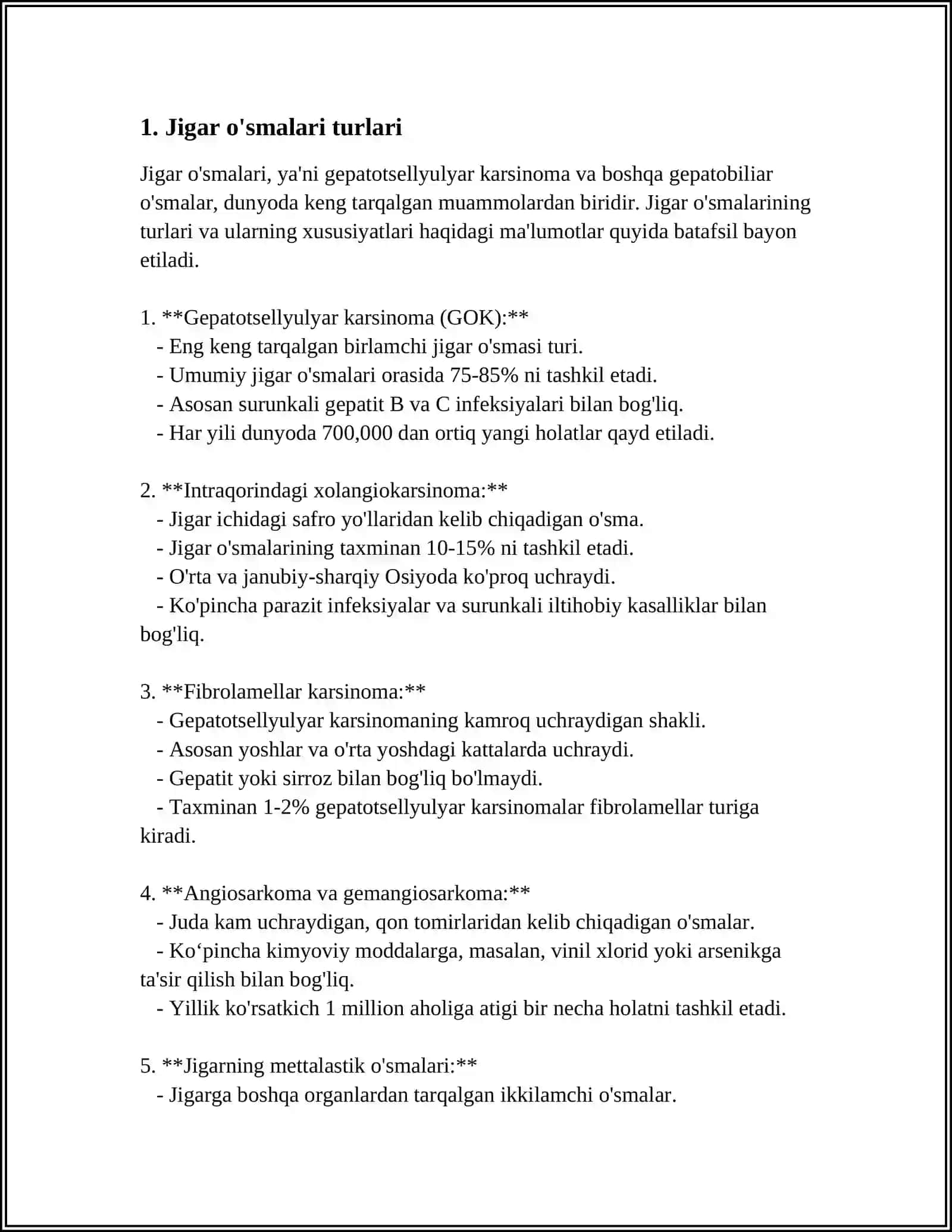 Jigar Oʻsmalari Turlari 3
