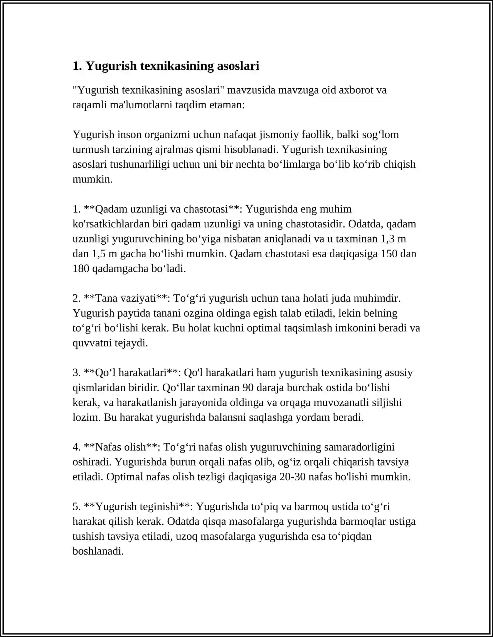 O'RTA MASOFALARGA YUGURISH TEXNIKASI 3