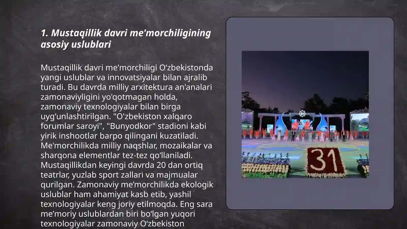 Mustaqillik davri Oʻzbekiston me'morchilik san'ati 3
