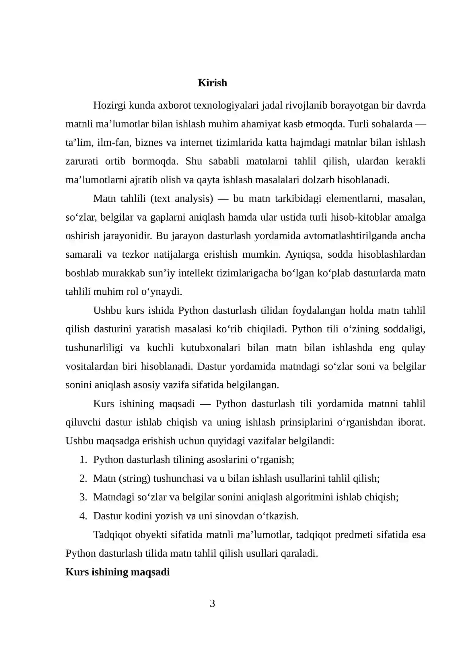 Python dasturlash tilida matn tahlil qilish dasturni yaratish (soʻzlar soni, belgilar soni). 3