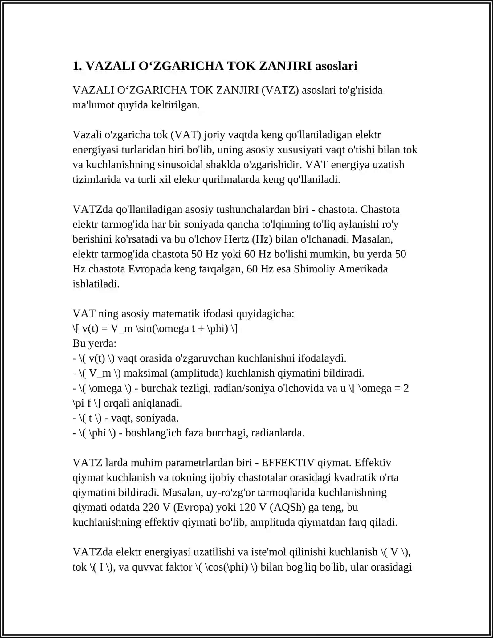 VAZALI OʻZGARICHA TOK ZANJIRI 3