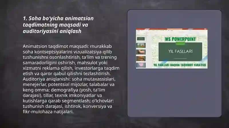 Soha boʻyicha animatsion taqdimot tayyorlash 3