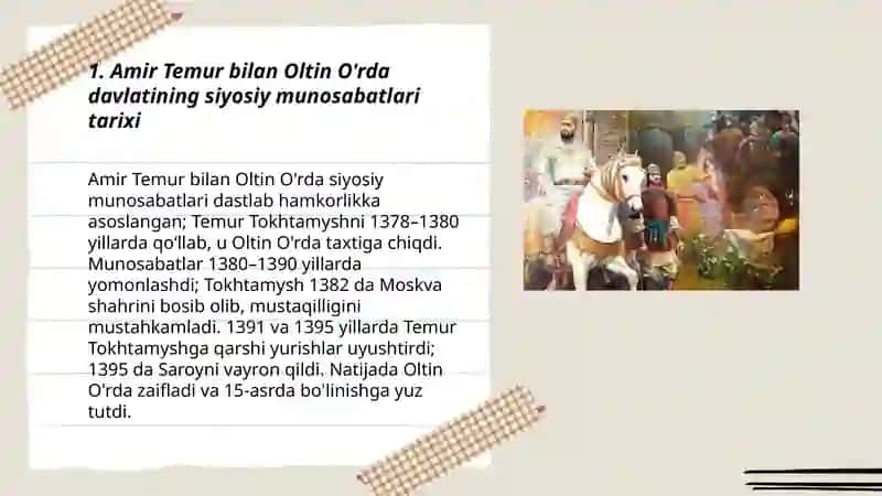 Amir Temurning Oltin O'rda davlati bilan munosabatlari 3