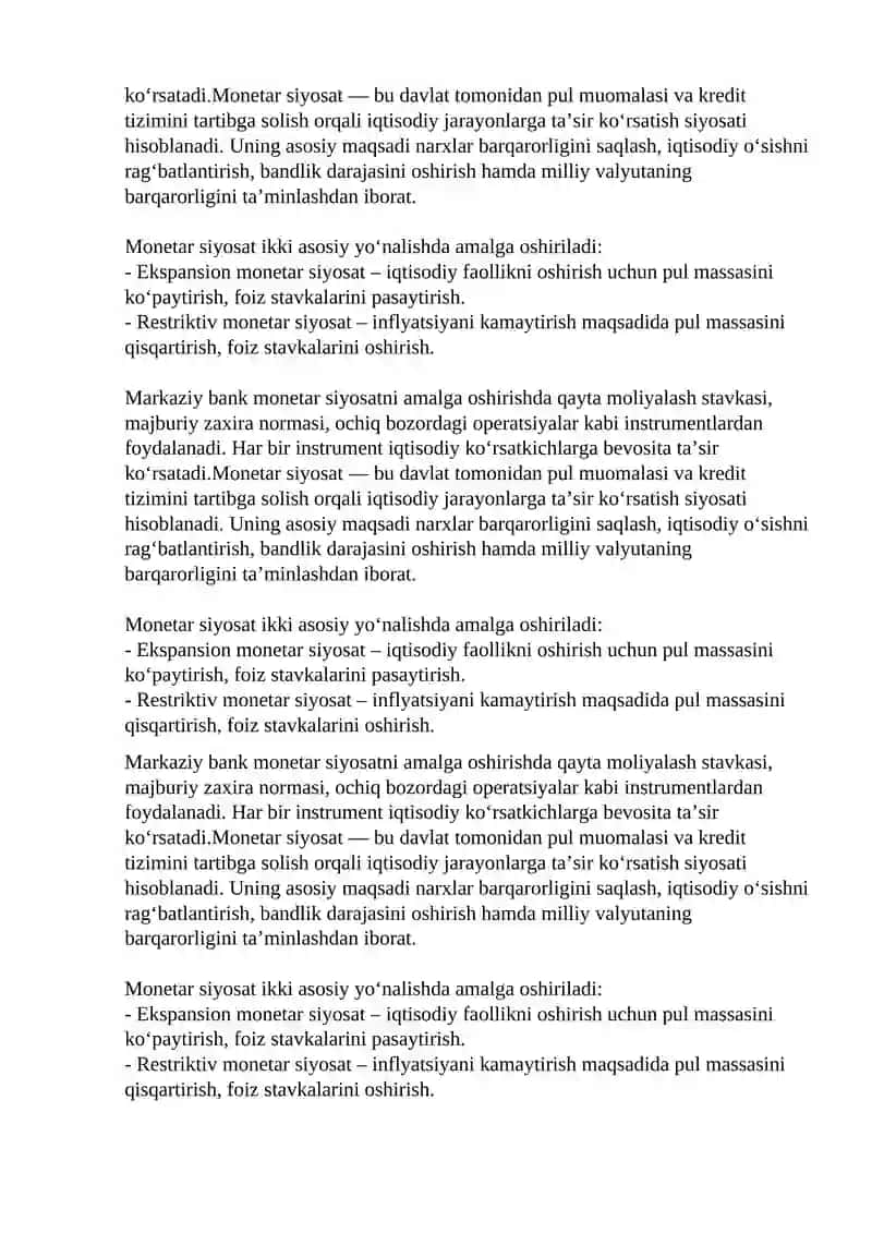 Monetar Siyosat Referati 3