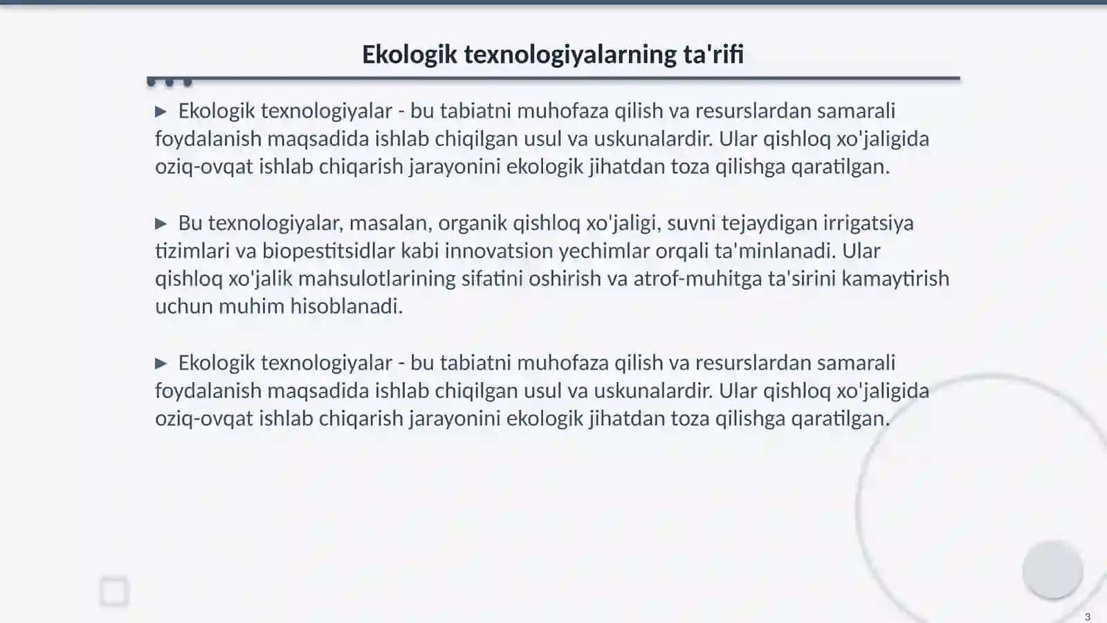 Ekologik texnologiyalar qo'llash 3