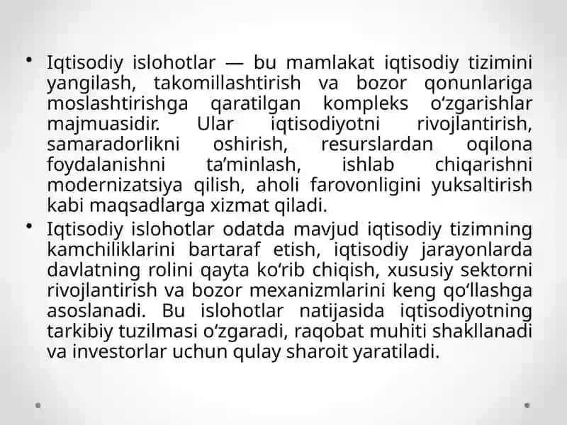 Iqtisodiy islohotlar, xususiylashtirish jarayoni va uning ta’siri 3