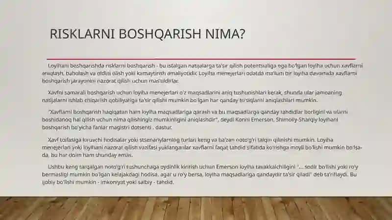Loyihalar risk boshqaruvchi 3