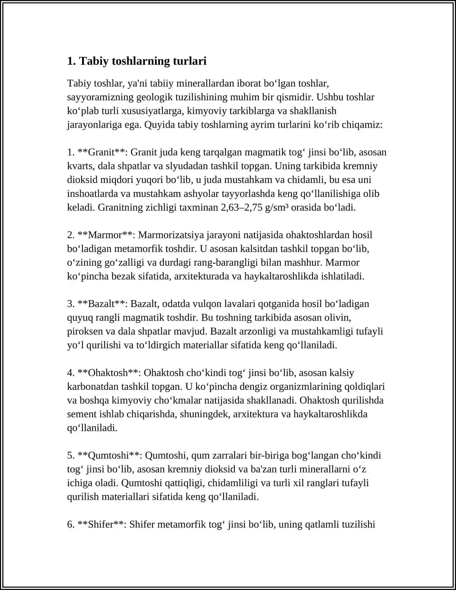 TABIIY TOSH MATERIALLARI OLINISHI VA XOSSALARI 3