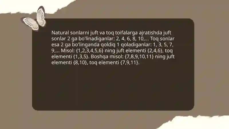 Toʻplamlarni sinflarga ajratishga oid misollar 3