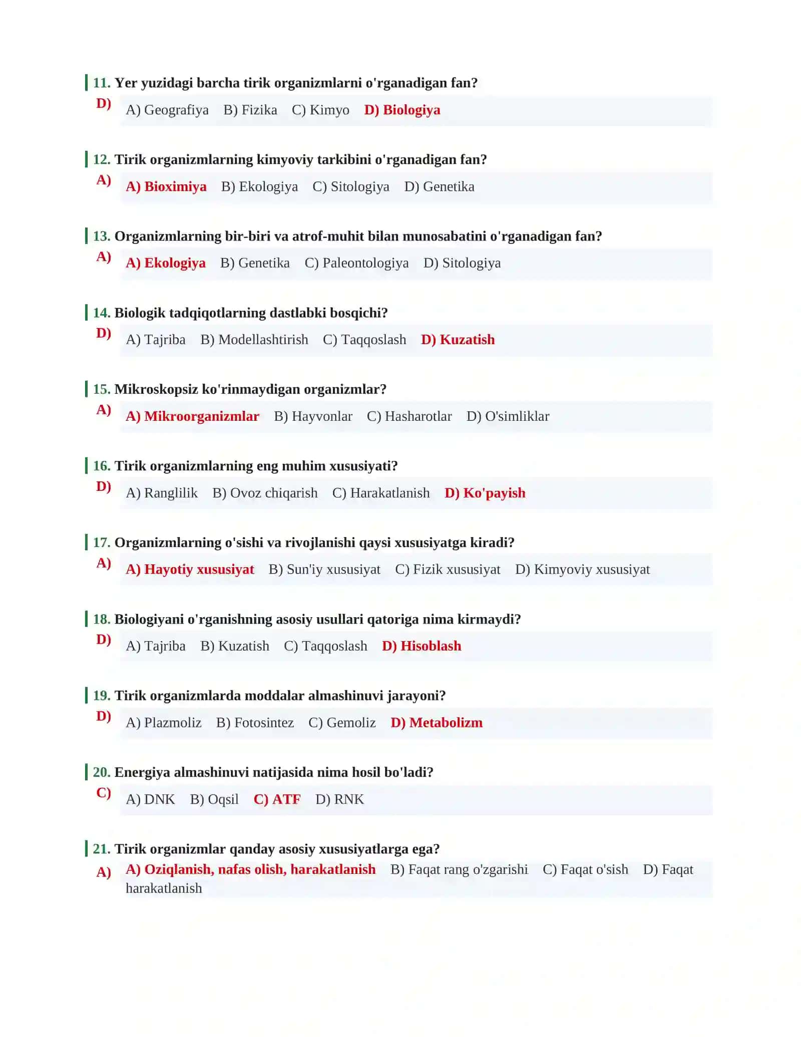 BIOLOGIYA FANIDAN TESTLAR TO'PLAMI 3600+ 3