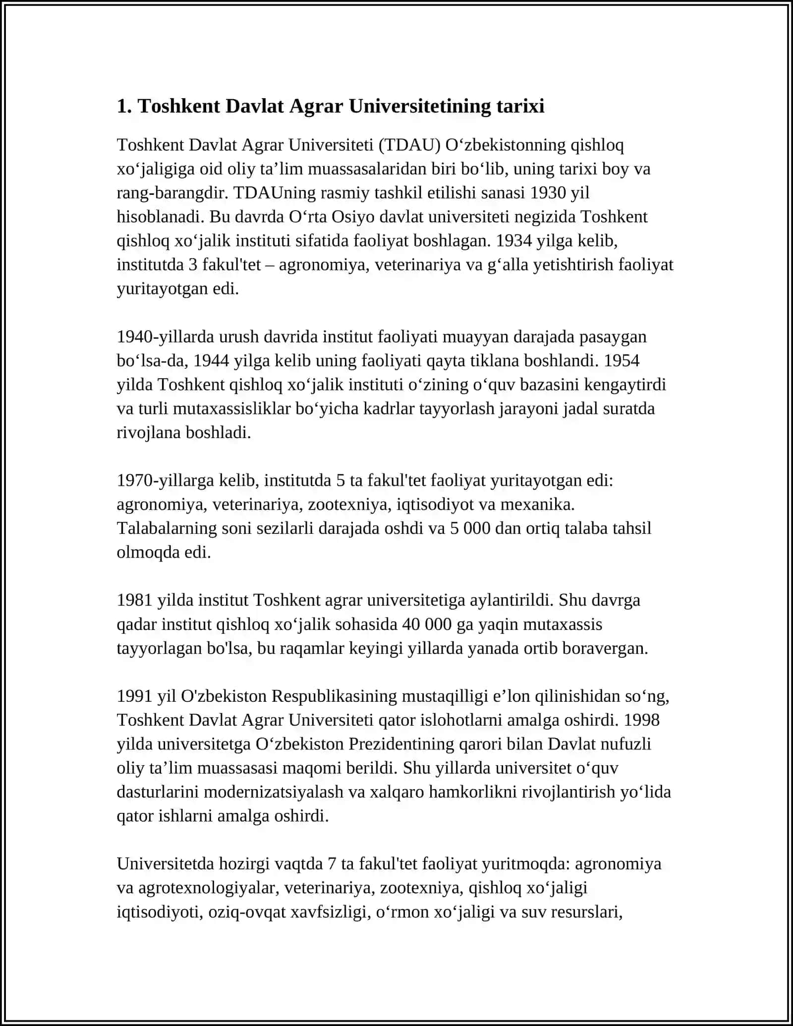 Toshkent Davlat Agrar Universitetining tarixi 3