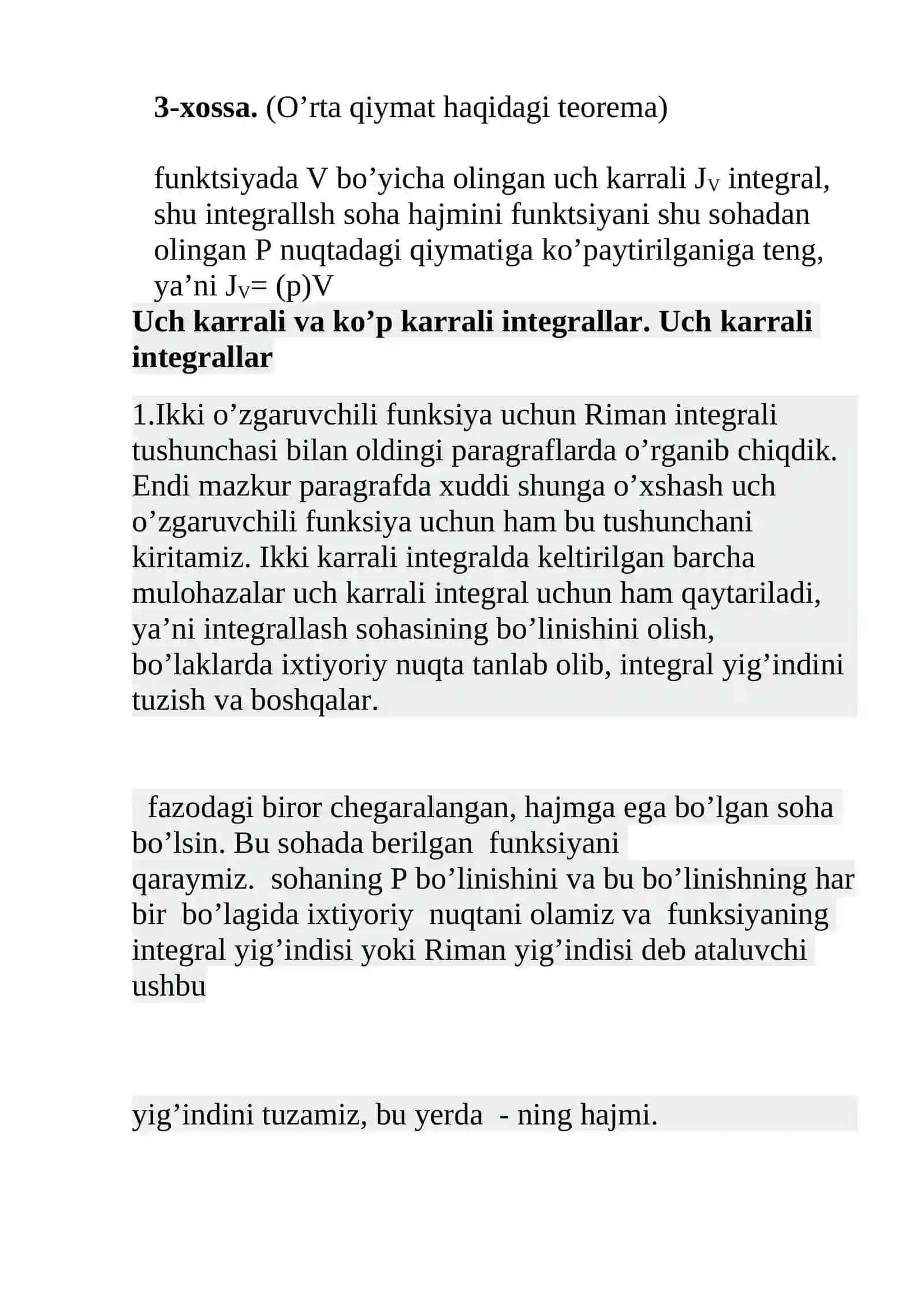 Matematika analizi: Uch karrali integralning xossalari 3