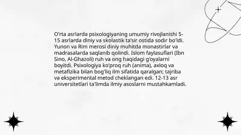 O'rta asrlarda psixologiyaning rivojlanishi 3