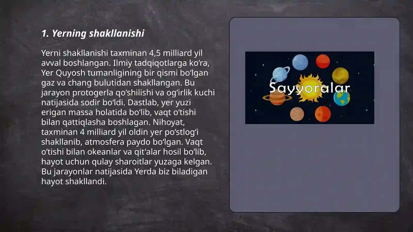 Yer sayyorasi va uning evolyutsiyasi 3