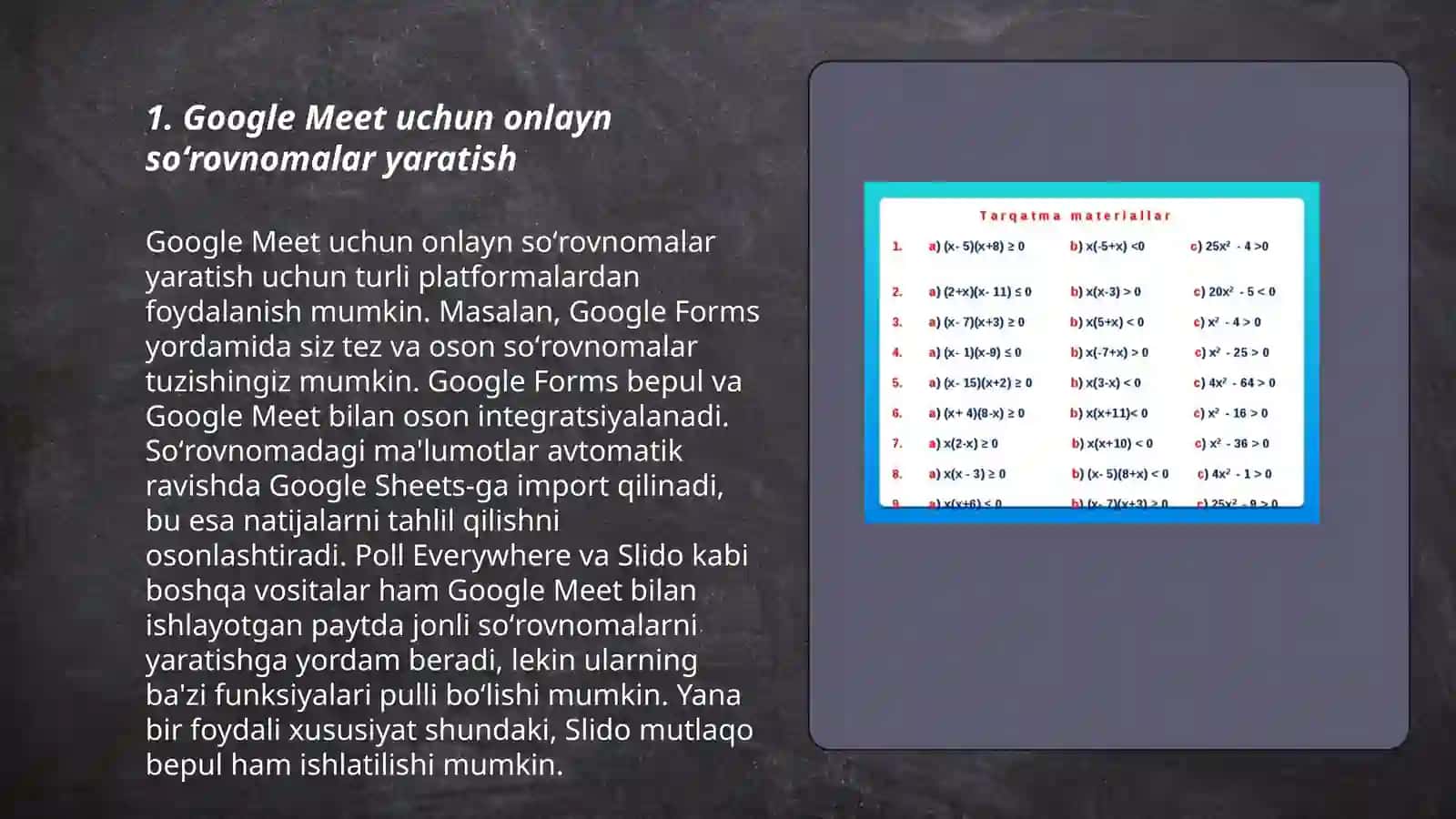 Google Meet uchun onlayn soʻrovnomalar yaratish 3