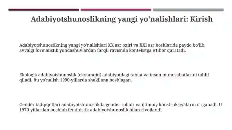Adabiyotshunoslikning yangi yo'nalishlari 3
