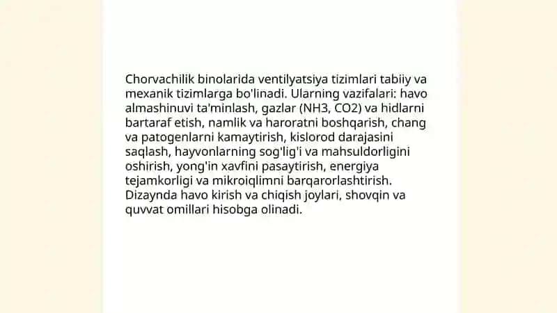 Chorvachilik binolarida ventilyatsiya, kanalizasiya va uning turlari 3