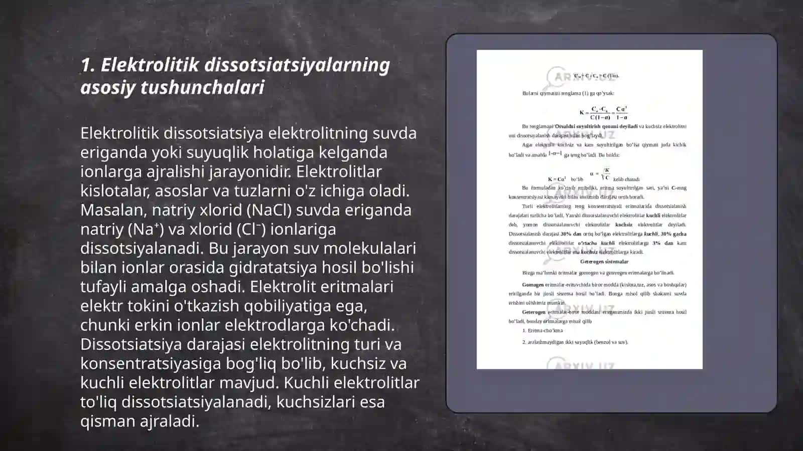 Elektrolitik dissotsiatsialanish nazariyasi 3