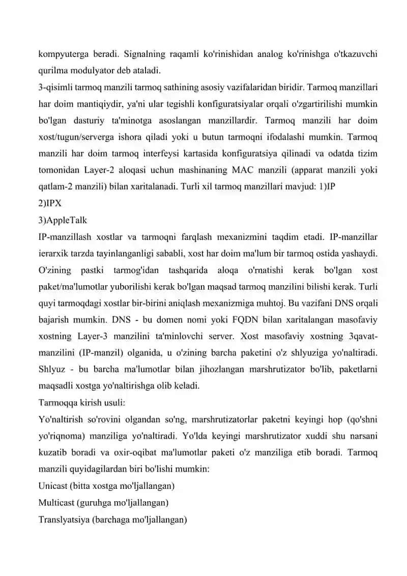 Tarmoq kompanentlari tarmoq arxitekturasi. Monitoring tarmog'i 3