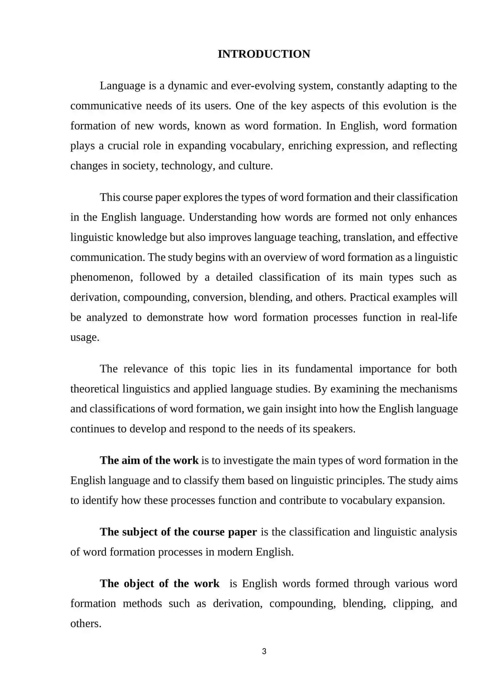 Course Paper The types of word formation and their classification 3