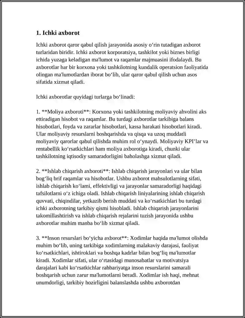 QAROR QABUL QILISHDA FOYDALANILADIGAN AXBOROT TURLARI 3