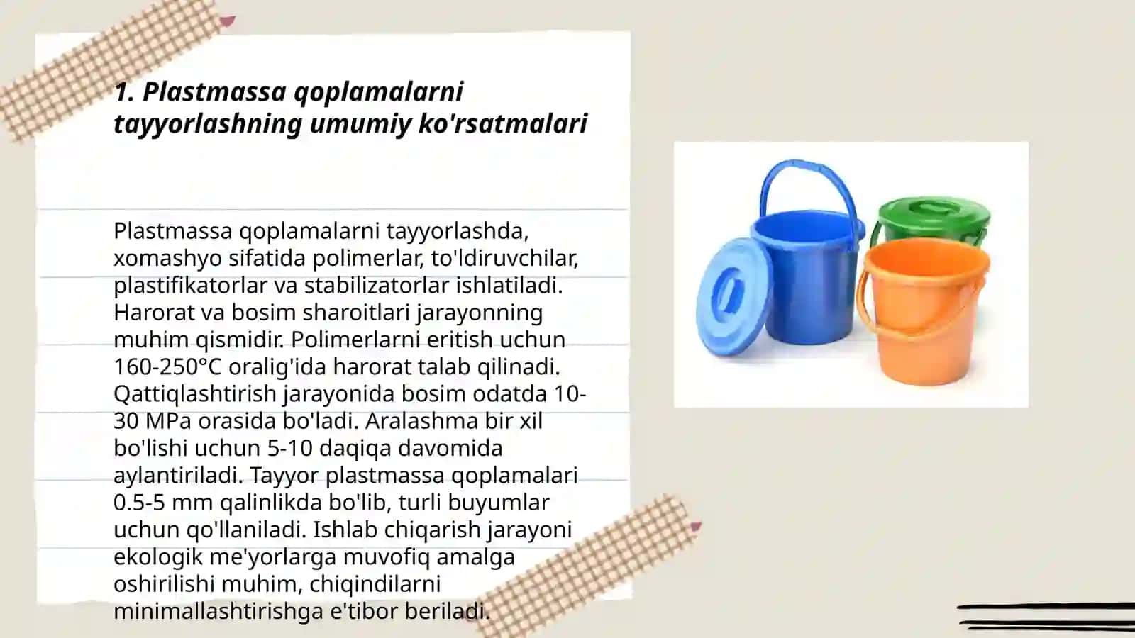 Plastmassa qoplamalar tayyorlash usullari 3