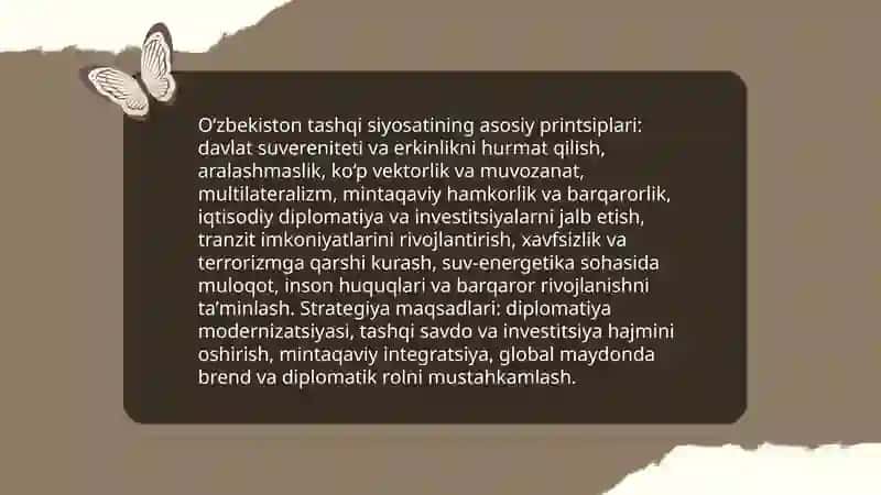Tashqi siyosat, xalqaro hamkorlik va Òzbekistonning global maydondagi òrni - Imomaliyeva Muxlisa 3